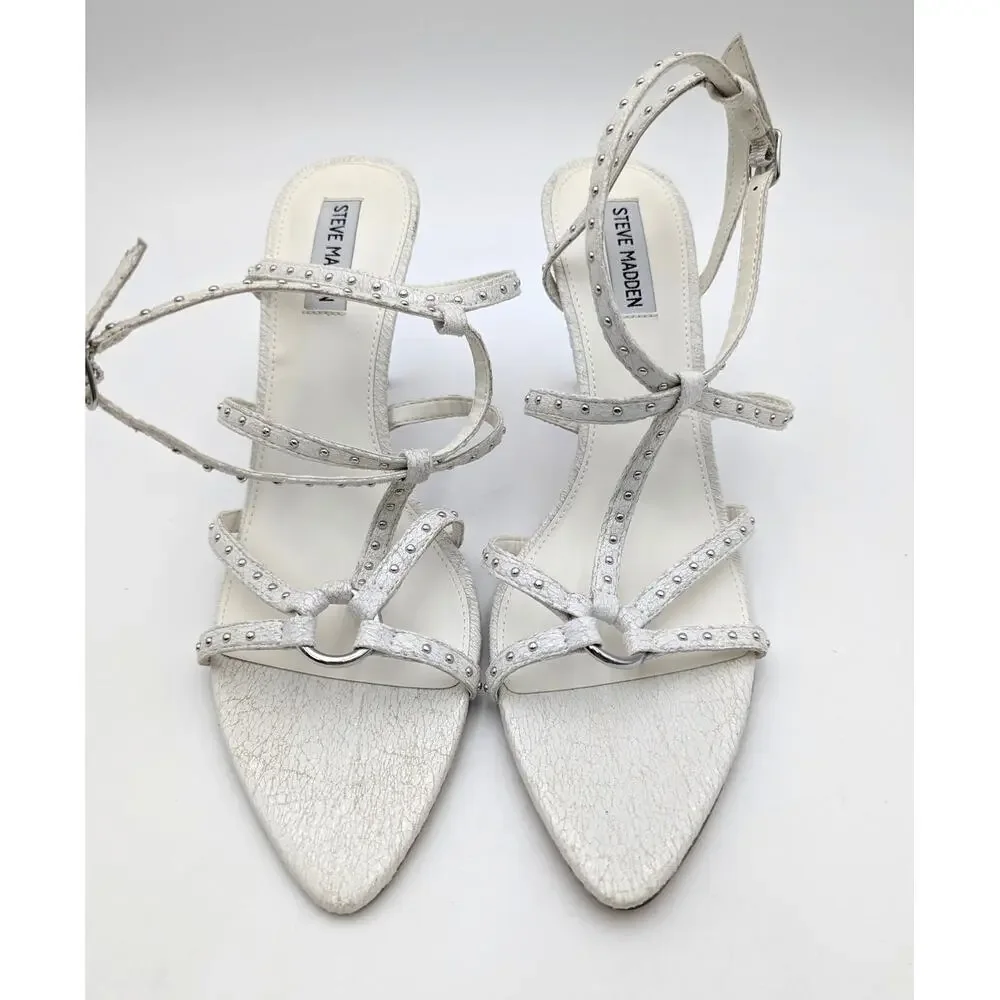 Steve Madden White Studded Strappy Sandals